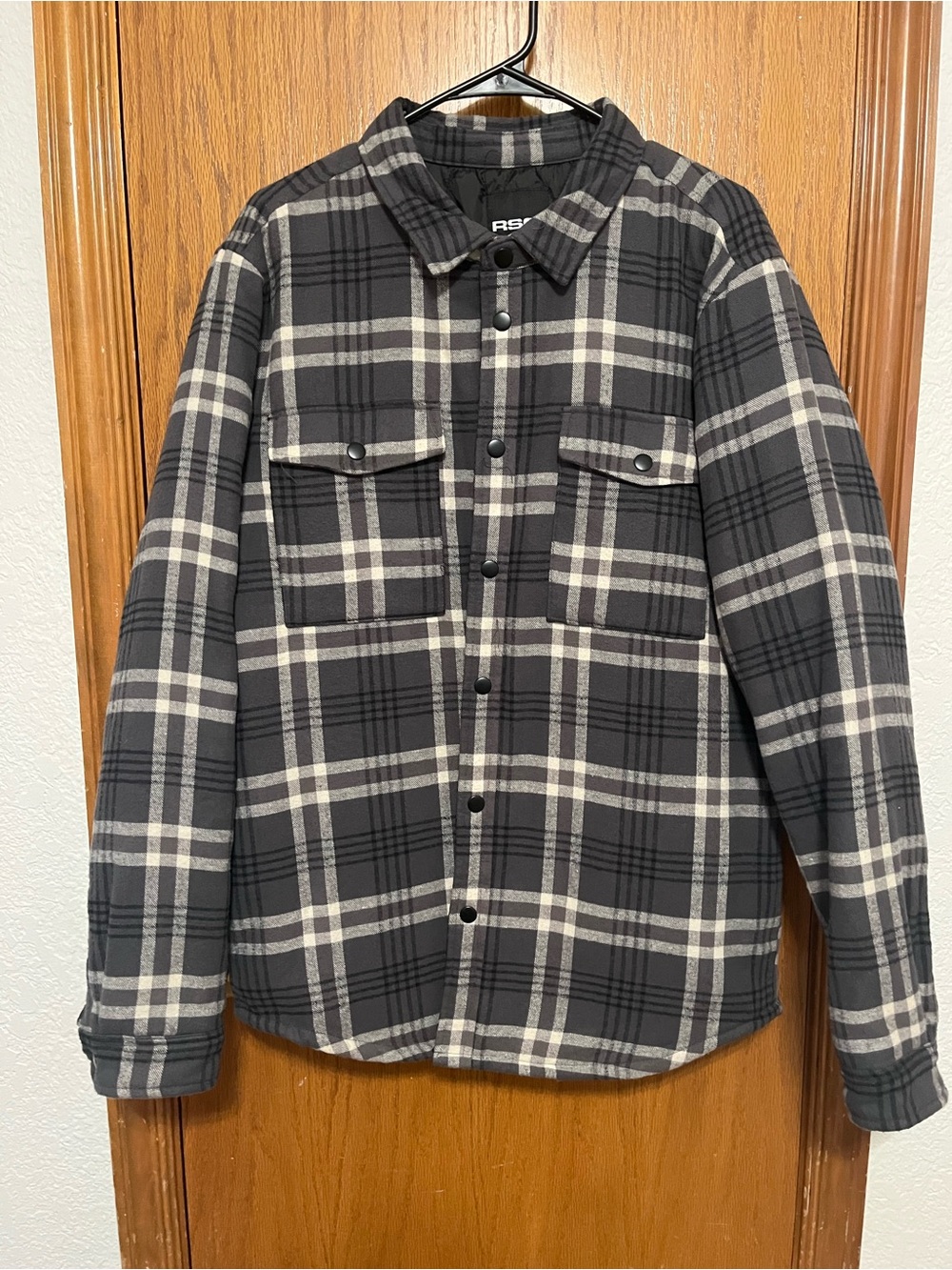 RSQ Black and Gray Plaid Lined Shacket Medium